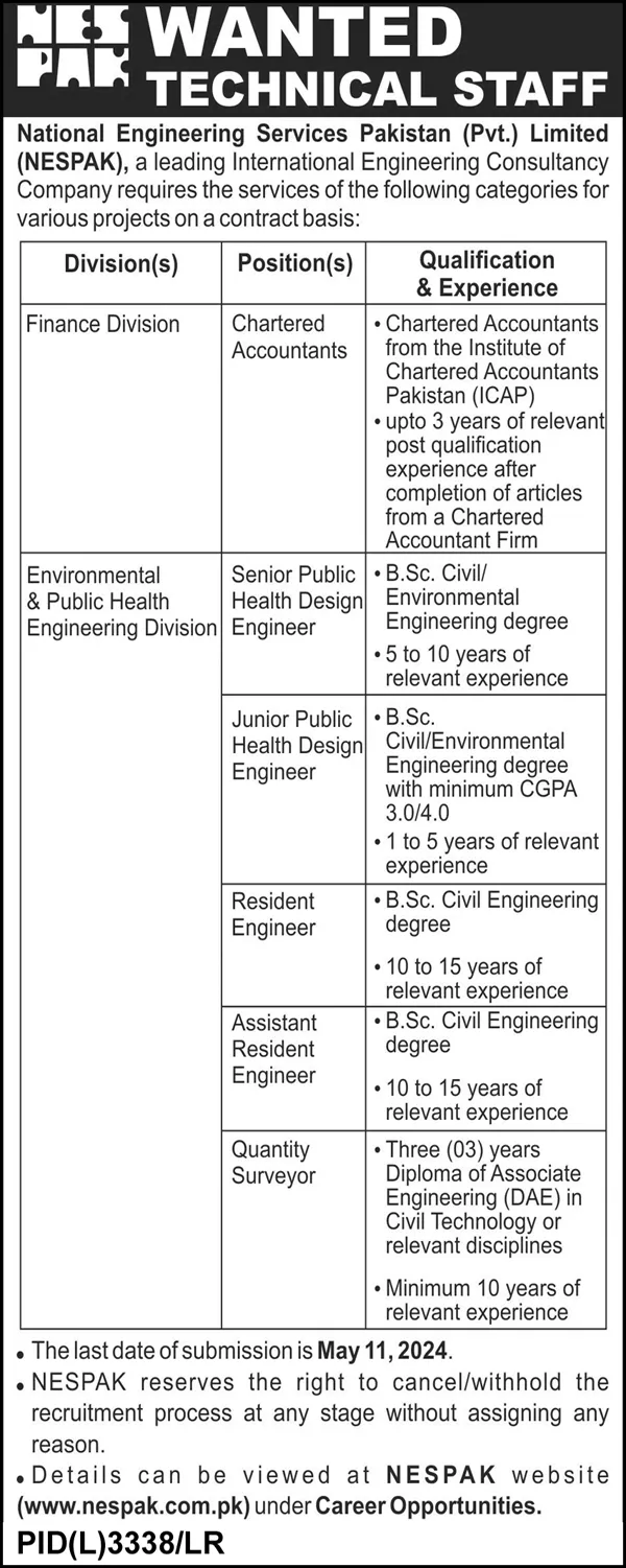 National Engineering Services Pakistan NESPAK Islamabad Job – NESPAK National Engineering Services Pakistan Jobs 2024 — original advertisement