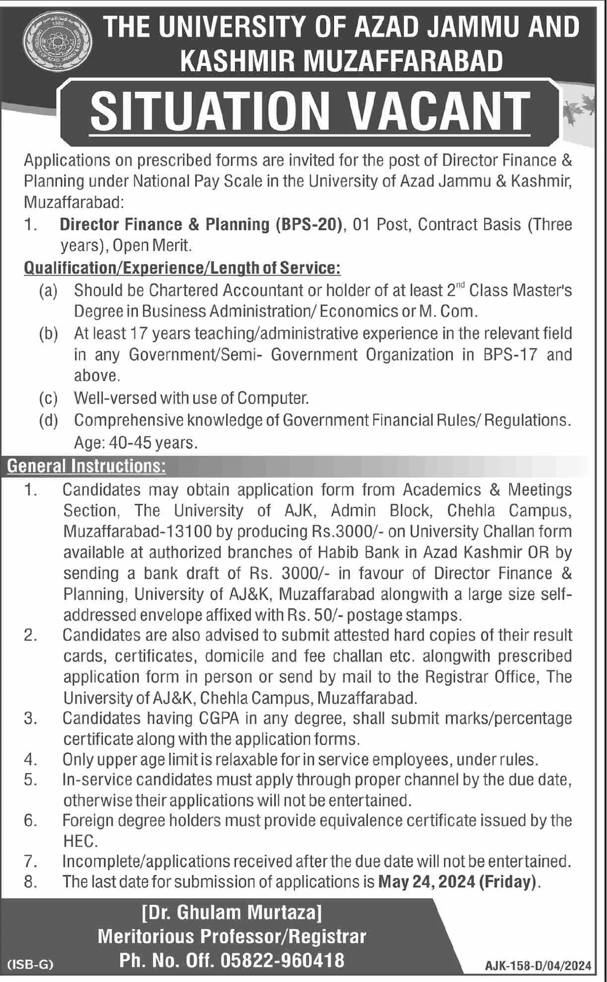 The University Of Azad Jammu And Kashmir Jobs 2024 – University of Azad Jammu & Kashmir Jobs 2024 — original advertisement