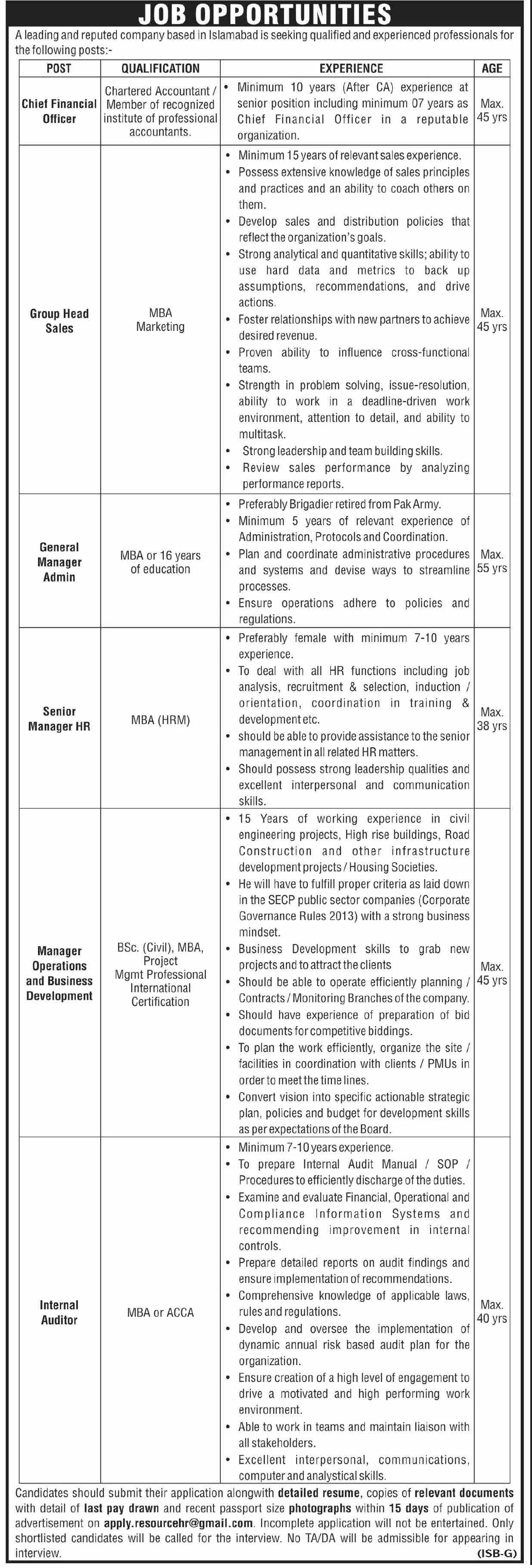 Leading & Reputed Company Islamabad Jobs 2024 – Private Company Jobs 2024 — original advertisement