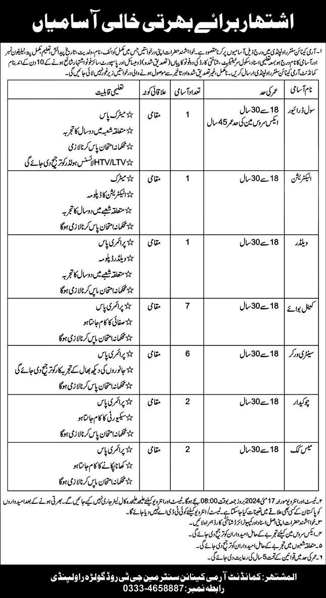 Army Canal Centre Rawalpindi Jobs 2024 – Army Public School & College Paksitan Jobs 2024 — original advertisement