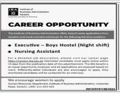 Institute Of Business Administration IBA Karachi Jobs 2024 Jobs 2024 — original advertisement
