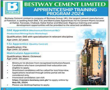 Apprenticeship Program At Bestway Cement Limited – Private Company Jobs 2024 — original advertisement