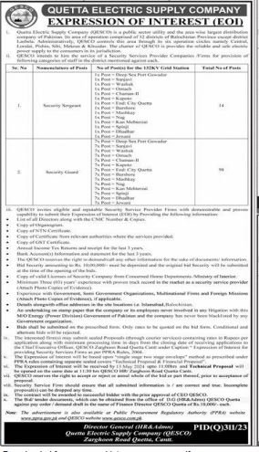 Quetta Electric Supply Company QESCO Jobs 2024 Jobs 2024 — original advertisement
