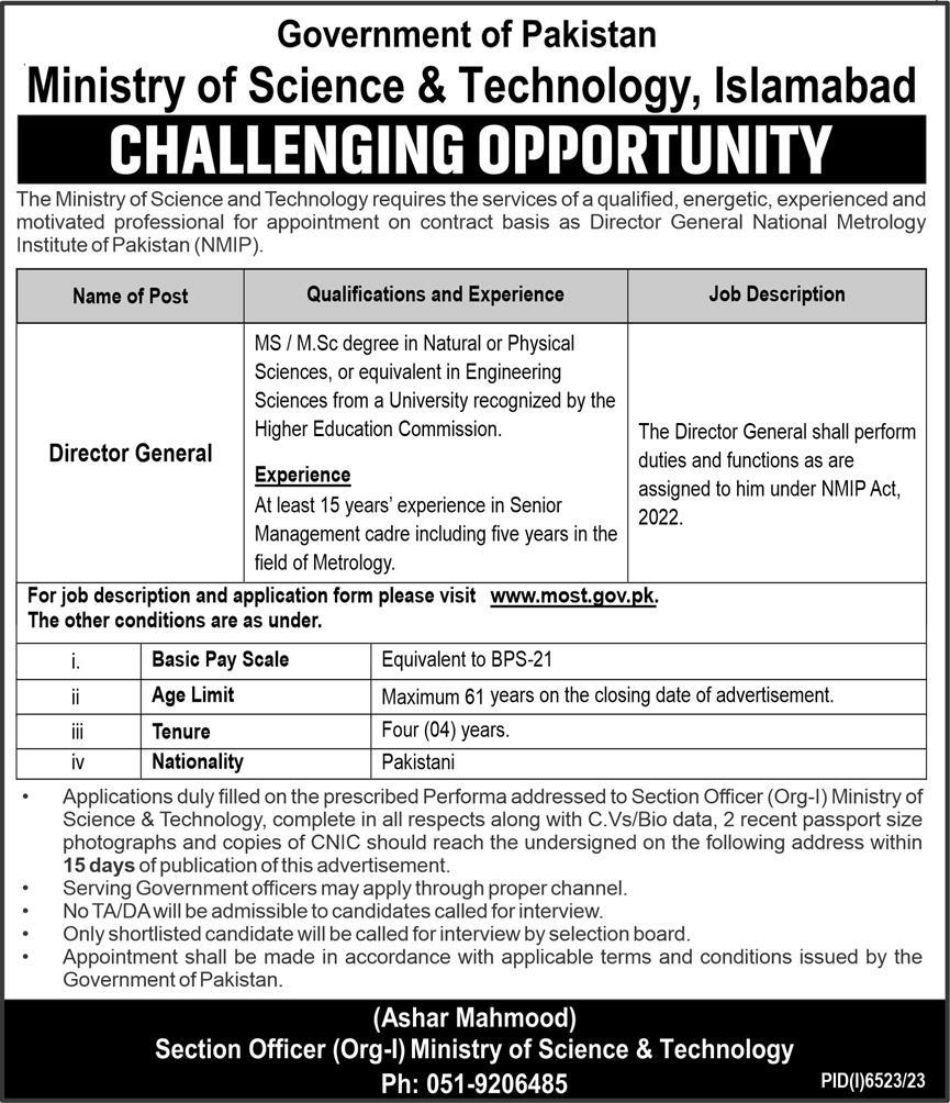 Ministry Of Science And Technology MOST Islamabad Jobs 2024 – Ministry of Science & Technology Islamabad Jobs 2024 — original advertisement