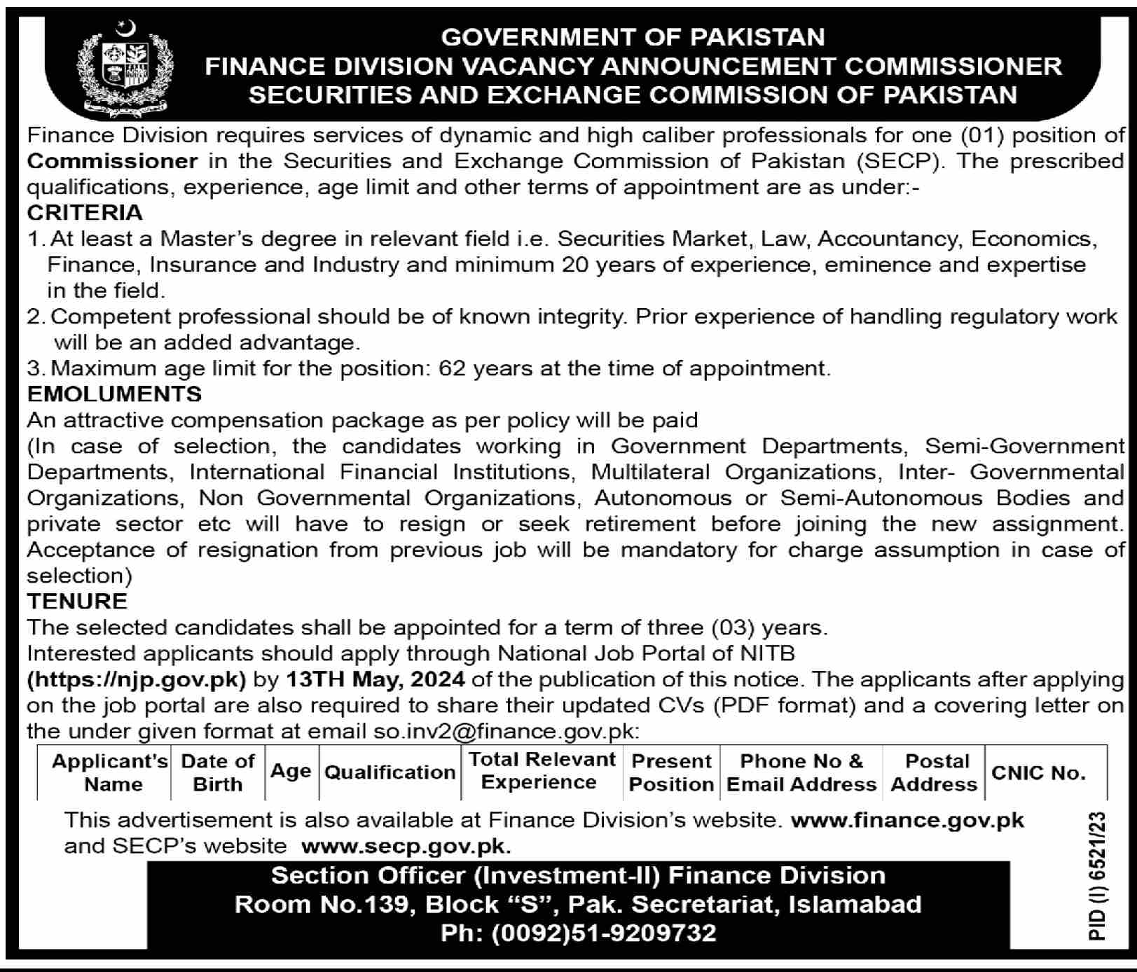 Finance Division Islamabad Jobs 2024 Jobs 2024 — original advertisement