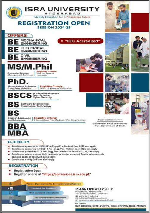 Admission Open in Isra University Karachi 2024 Admissions 2024 — original advertisement