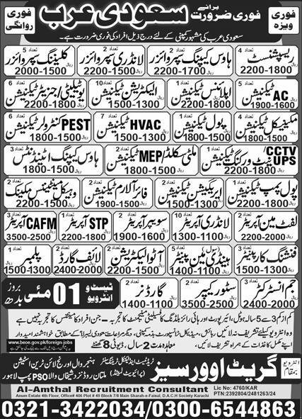 Recepinist And Left Man Operator Jobs in Saudia Arabia 2024 – Great View Overseas Employment Promoter Jobs 2024 — original advertisement