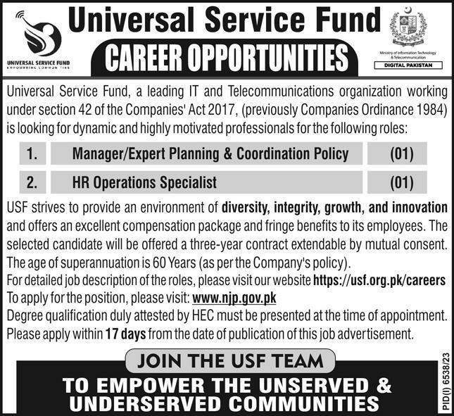Universal Service Fund Islamabad Jobs 2024 Jobs 2024 — original advertisement