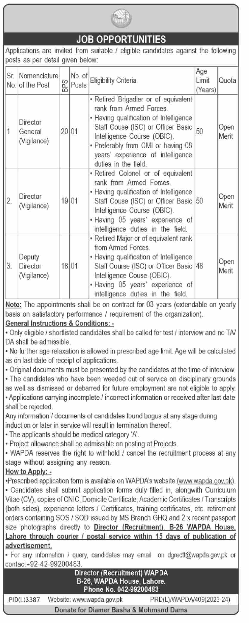 Water & Power Development Authority WAPDA Lahore Jobs 2024 – Water and Power Development Authority Jobs 2024 — original advertisement