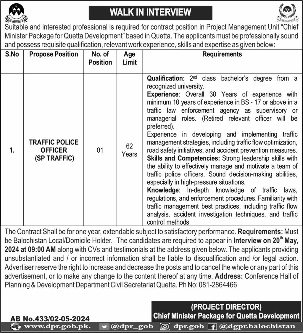 Chief Minister Package Quetta Development Balochistan Jobs – Chief Minister Balochsitan Projects and Units Jobs 2024 — original advertisement