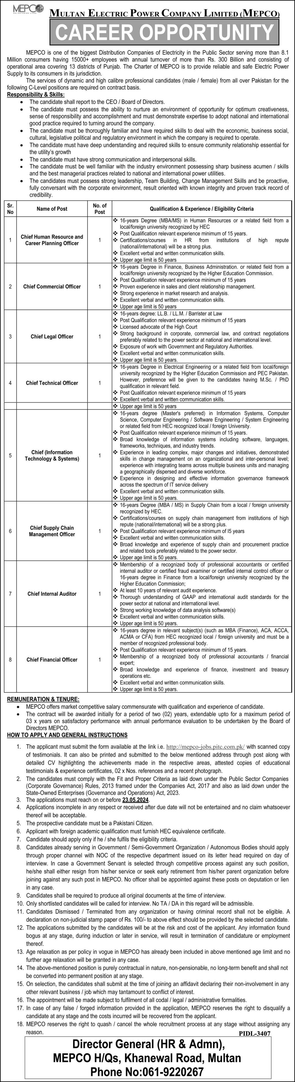 Multan Electric Power Company MEPCO Jobs 2024 – Multan Electric Power Company Limited Jobs 2024 — original advertisement
