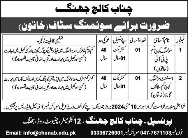 Chenab College Jhang Punjab Jobs 2024 Jobs 2024 — original advertisement