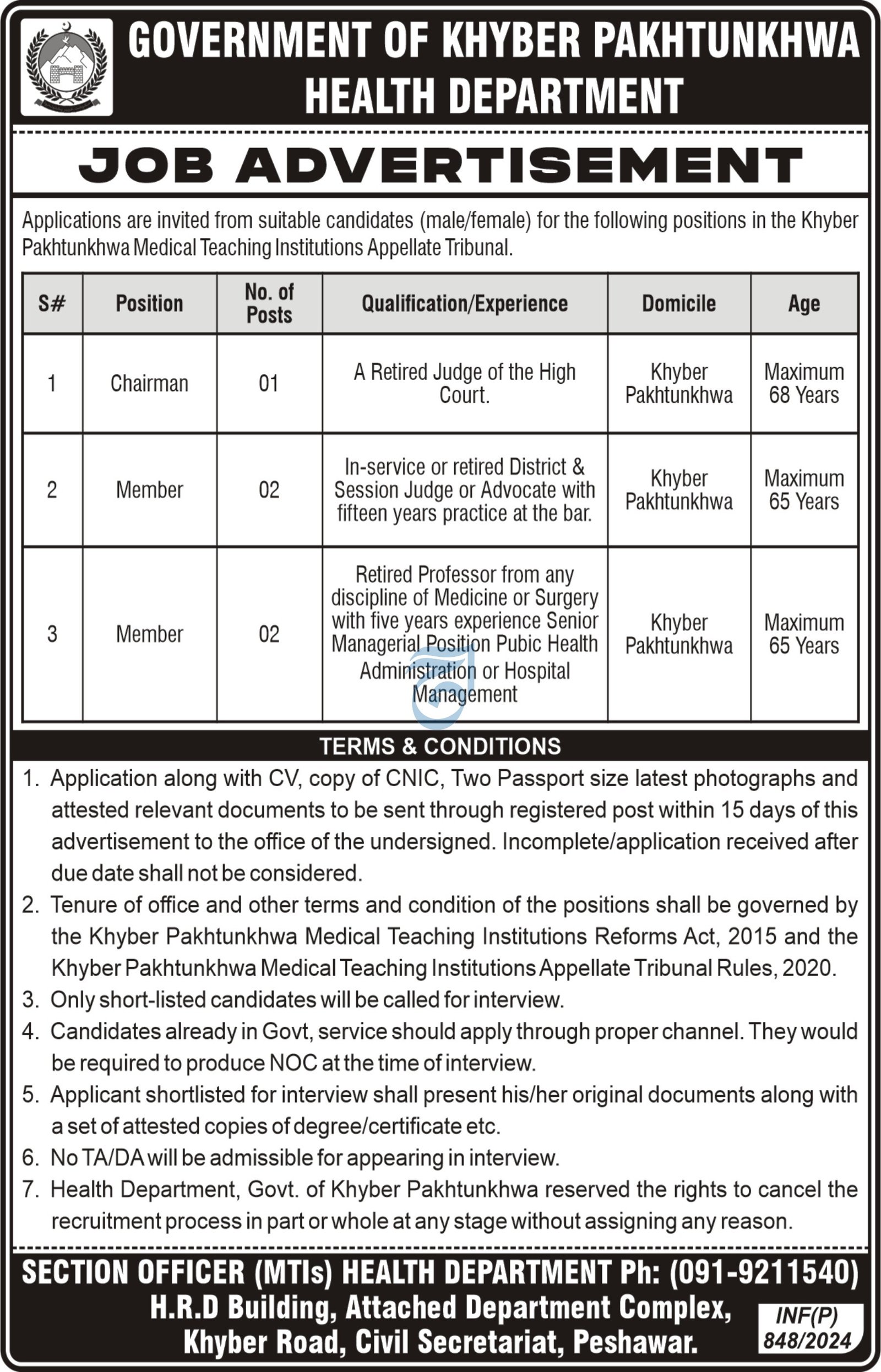 Health Department Khyber Pakhtunkhwa Jobs 2024 – Health Department KPK Jobs 2024 — original advertisement