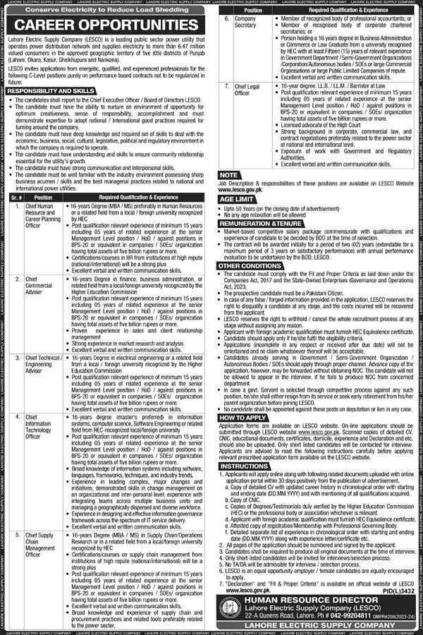 Lahore Electric Supply Company LESCO Jobs 2024 – Lahore Electric Supply Company LESCO Lahore Jobs 2024 — original advertisement