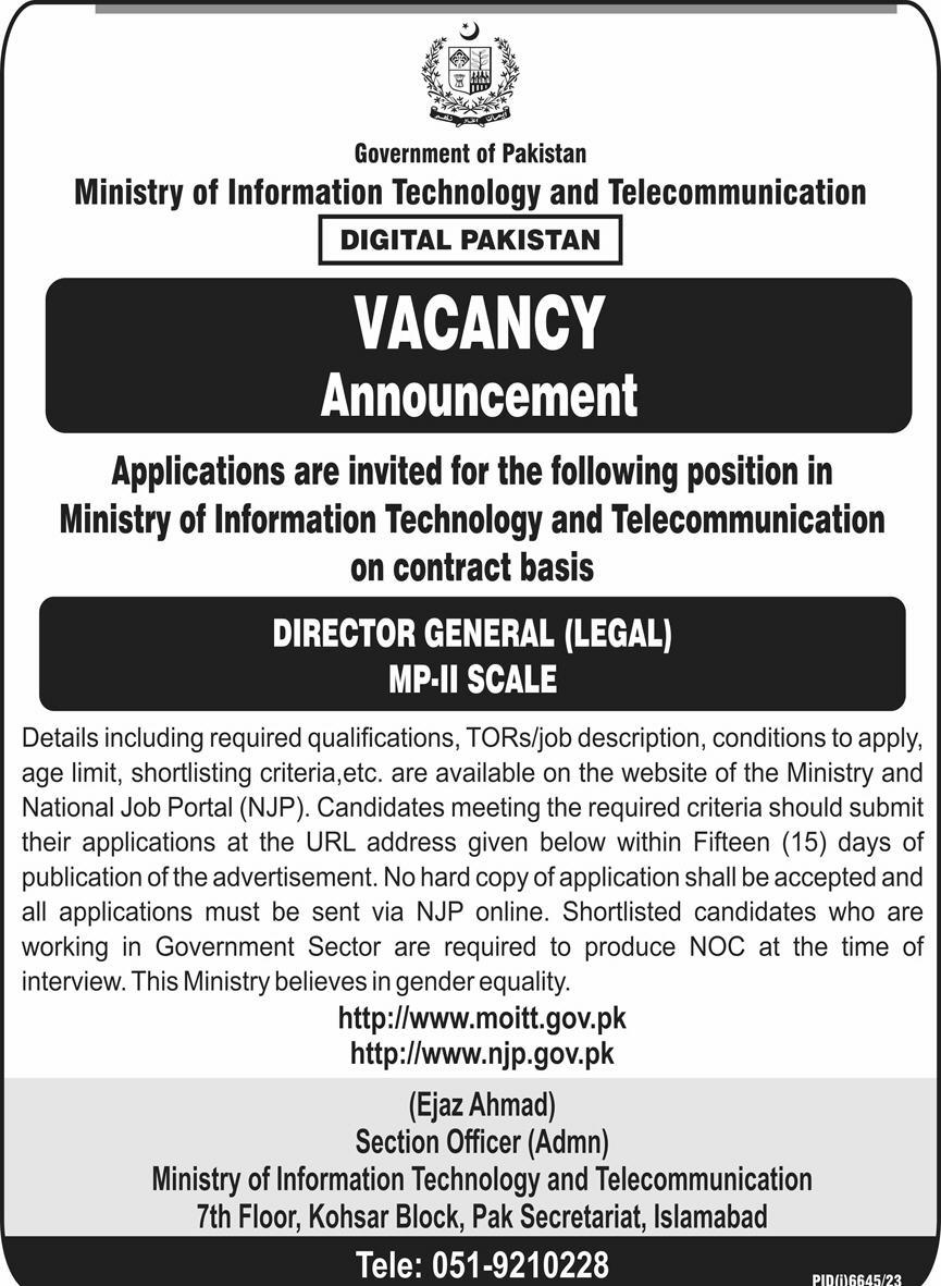 Ministry of Information Technology and Telecommunication Job Jobs 2024 — original advertisement