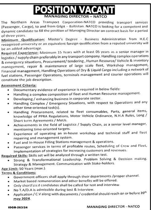 Northern Areas Transport Corporation NATCO Jobs 2024 – Private Company Jobs 2024 — original advertisement