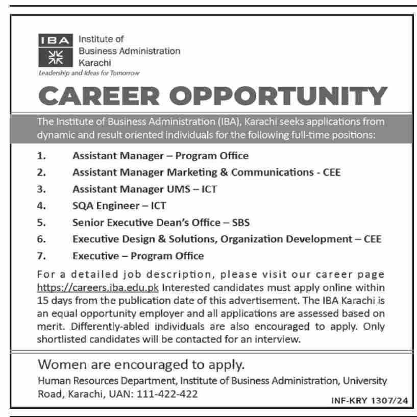Institute of Business Administration IBA Karachi Jobs 2024 Jobs 2024 — original advertisement