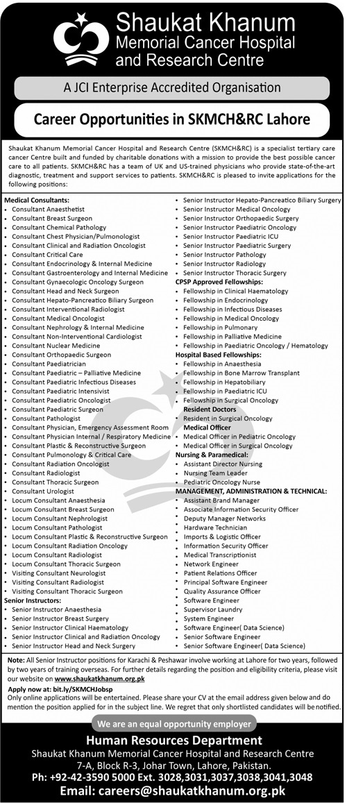 Shaukat Khanum Hospital Lahore Punjab Jobs 2024 – Shaukat Khanum Memorial Cancer Hospital and Research Centre Jobs 2024 — original advertisement