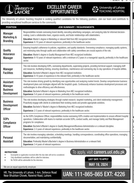 The University Of Lahore UOL Jobs 2024 Jobs 2024 — original advertisement