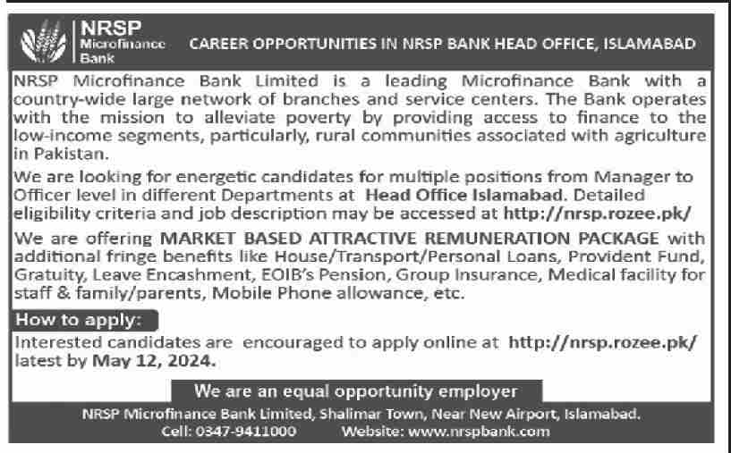 NRSP Microfinance Bank Limited Islamabad Jobs 2024 – Finca Microfinance Bank Limited Jobs 2024 — original advertisement