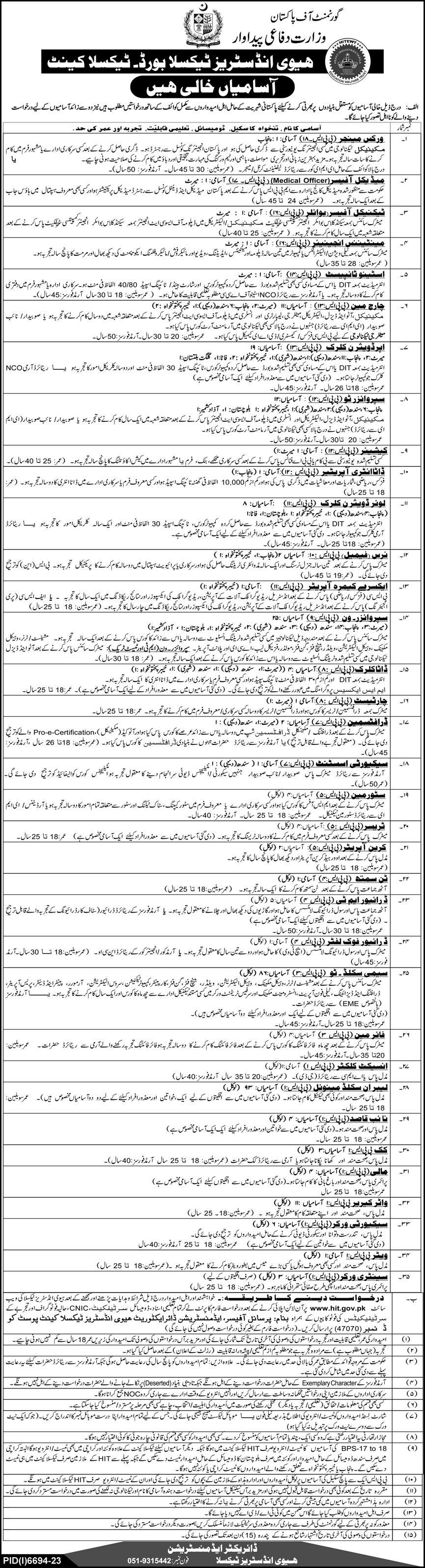 Heavy Industries Taxila Punjab Jobs 2024 Jobs 2024 — original advertisement