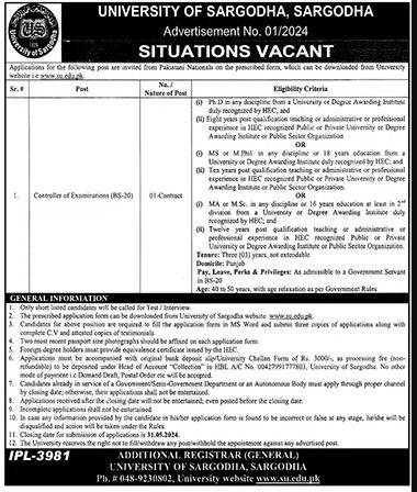 University Of Sargodha UOS Job 2024 Jobs 2024 — original advertisement