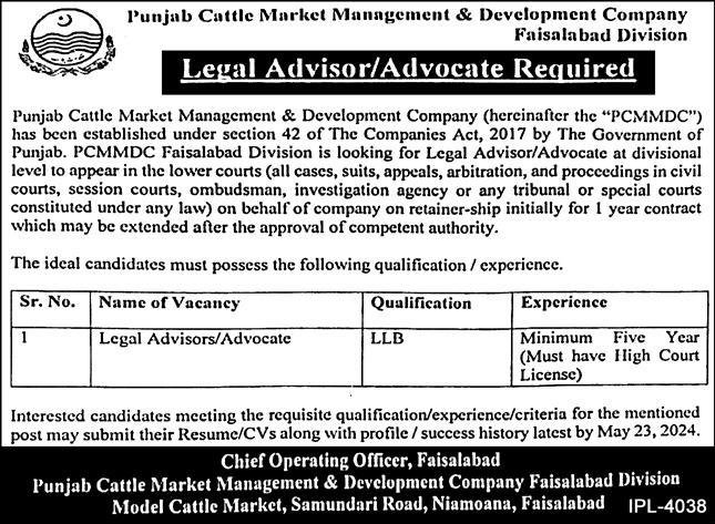 Punjab Cattle Market Management & Development Company Jobs – Private Company Jobs 2024 — original advertisement