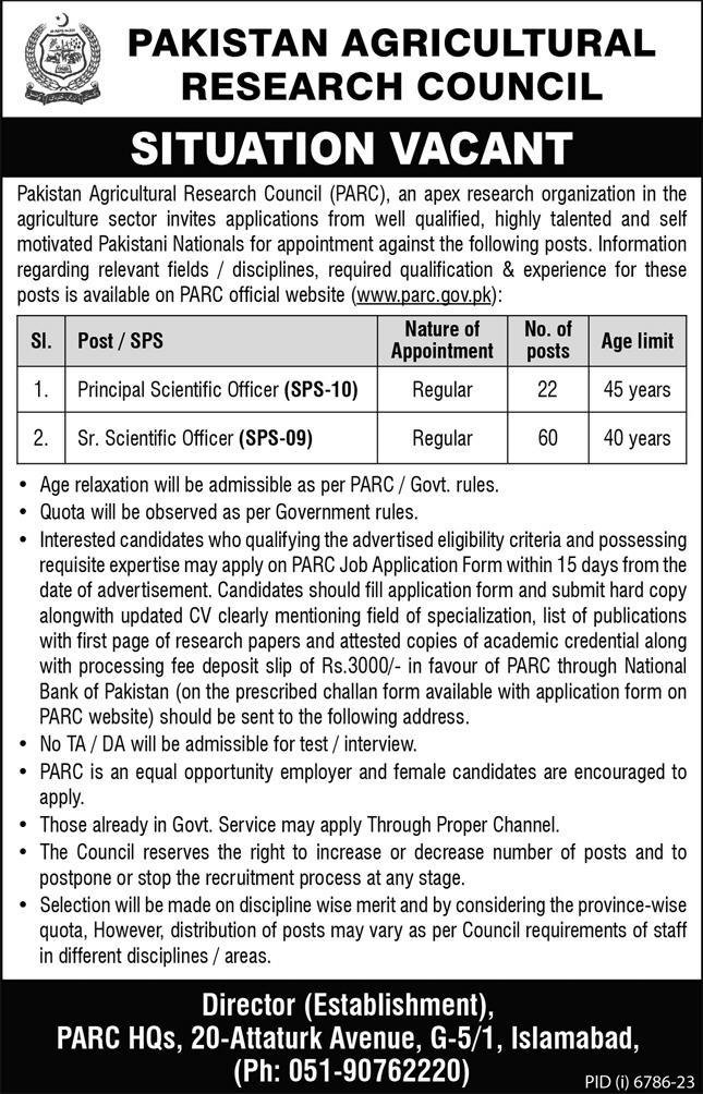 Pakistan Agricultural Research Council Islamabad Jobs 2024 Jobs 2024 — original advertisement