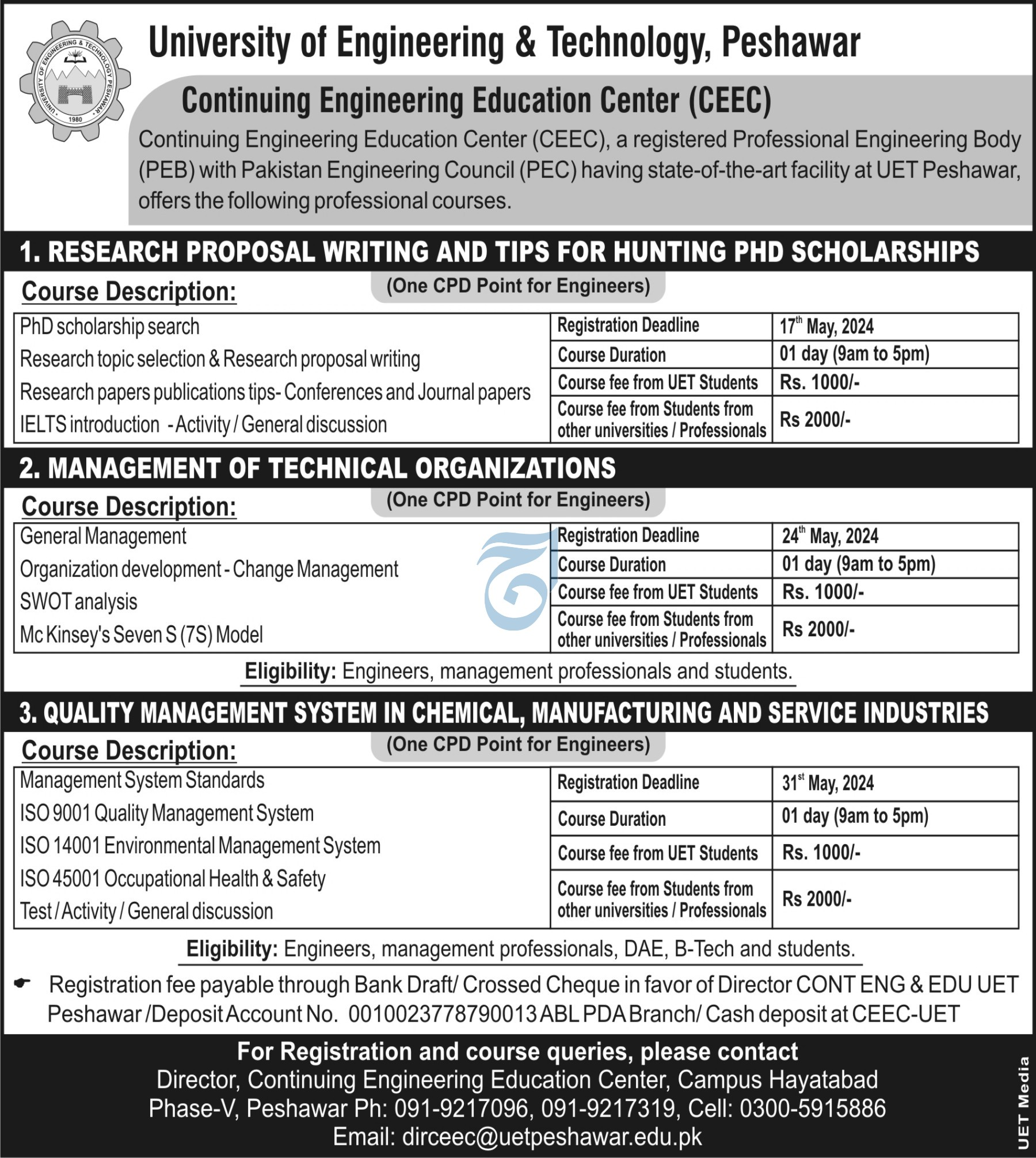 Admissions Open in University of Engineering And Technology – University of Engineering and Technology Peshawar Admissions 2024 — original advertisement