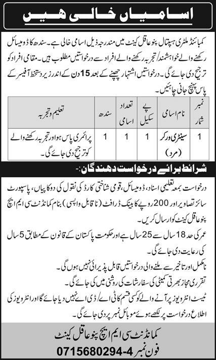 Combined Military Hospital CMH Pano Aqil Job 2024 Jobs 2024 — original advertisement
