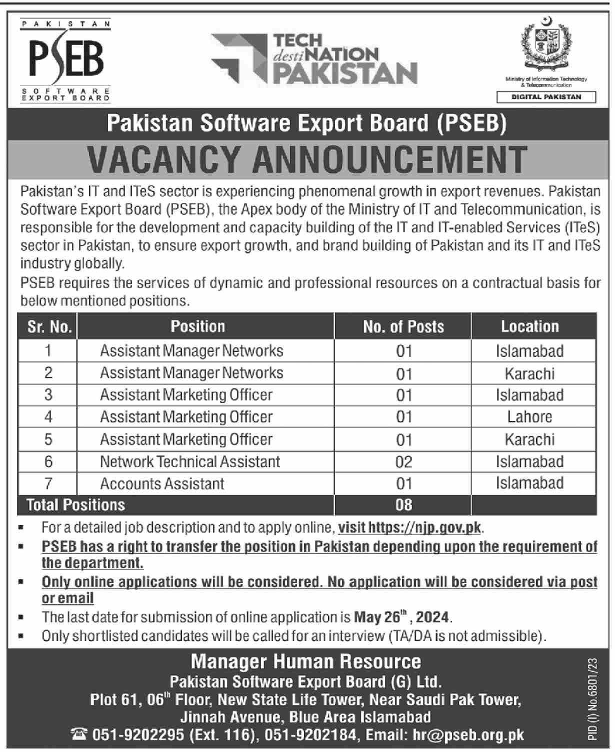 Pakistan Software Export Board PSEB Islamabad Jobs 2024 Jobs 2024 — original advertisement