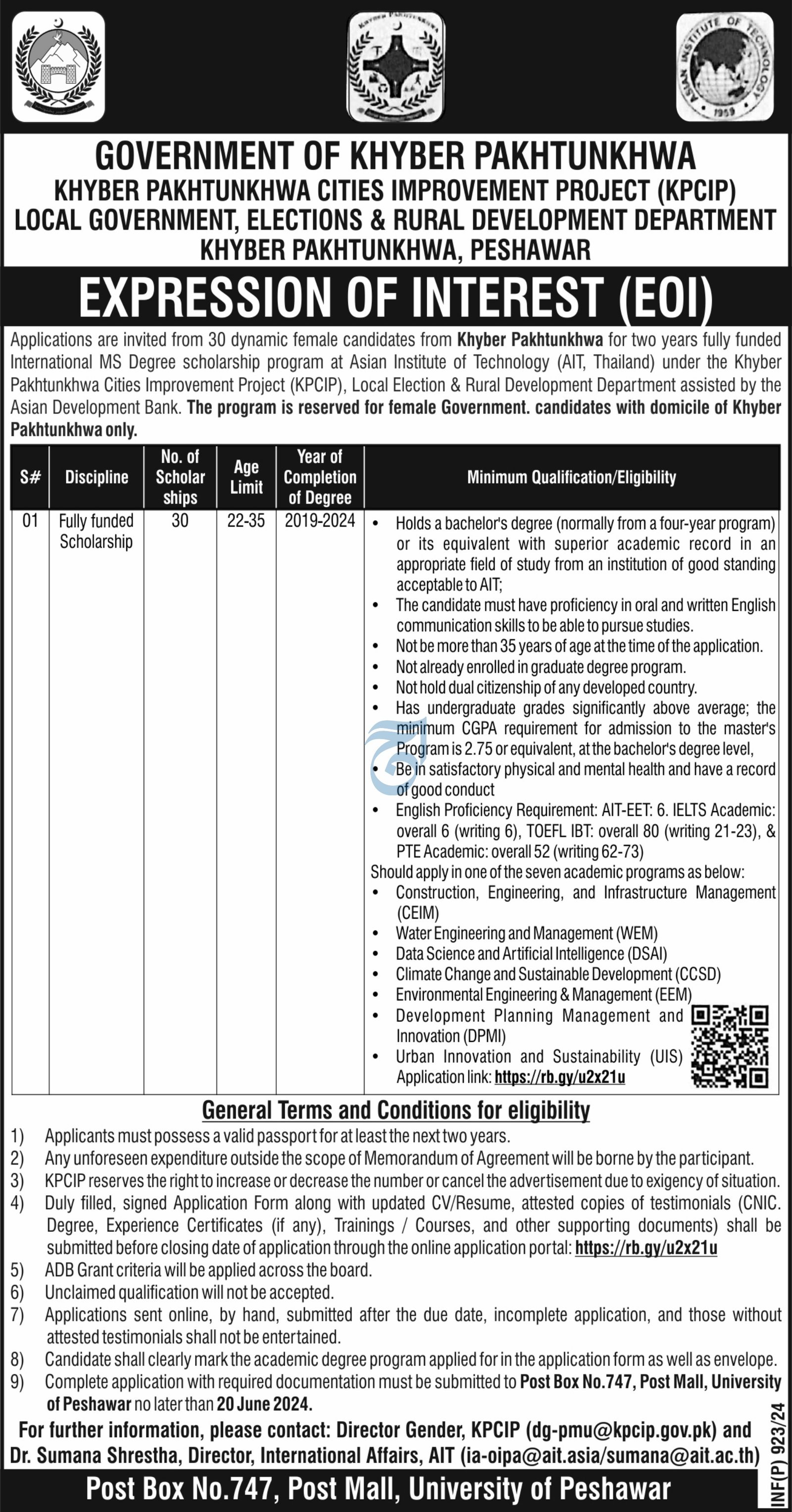 Local Government Elections & Rural Development DepartmentJob – Local Govt Department KPK Scholarships 2024 — original advertisement