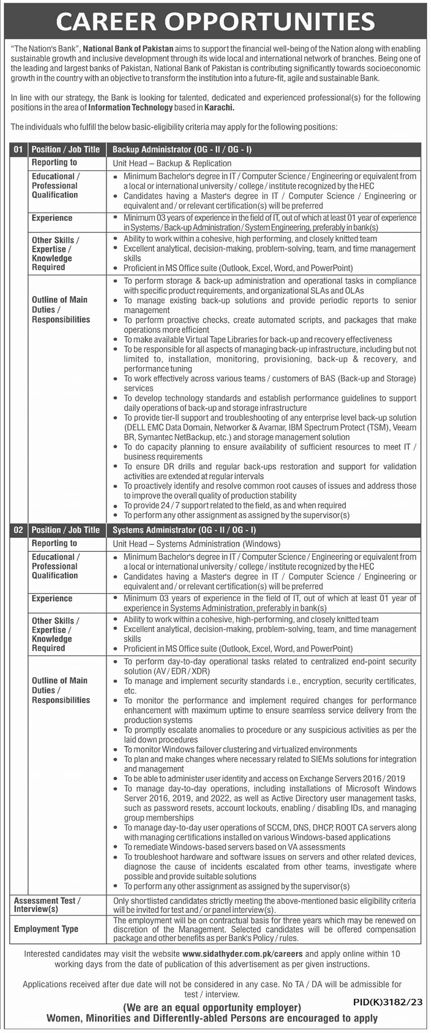 National Bank of Pakistan NBP Jobs 2024 Jobs 2024 — original advertisement