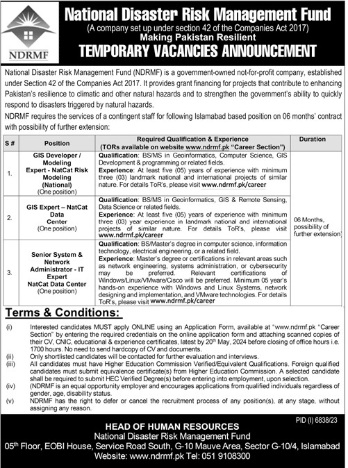 National Disaster Risk Management Fund Jobs – National Disaster & Risk Management Fund Jobs 2024 — original advertisement