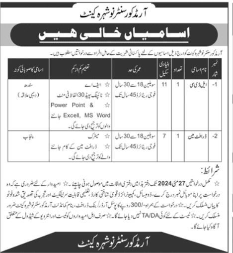 Armed Core Centre Nowshera Cantt Jobs 2024 – Pakistan Army Jobs 2024 — original advertisement
