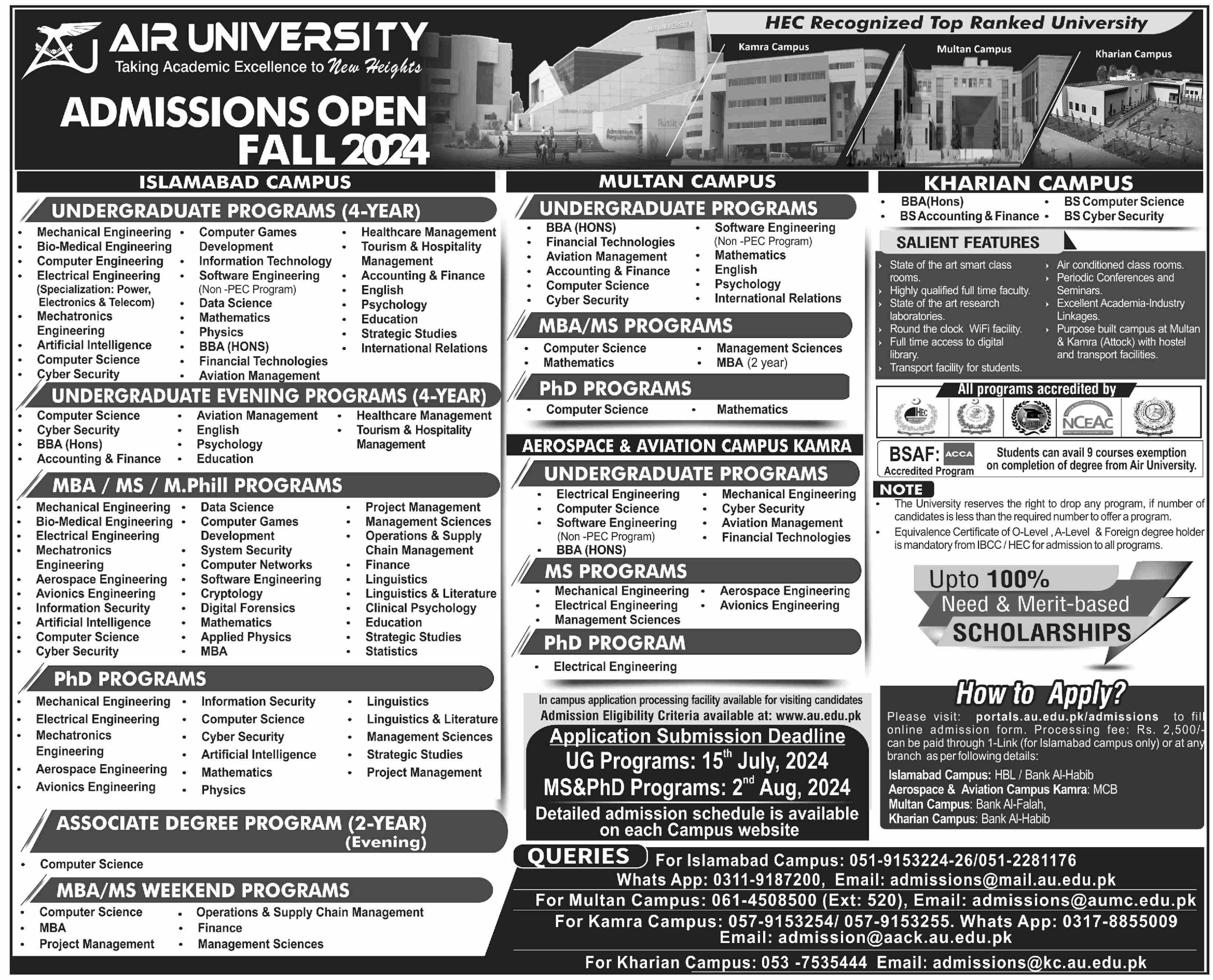 Admission Open in Air University islamabad Campus 2024 – Air University Multan Campus Admissions 2024 — original advertisement
