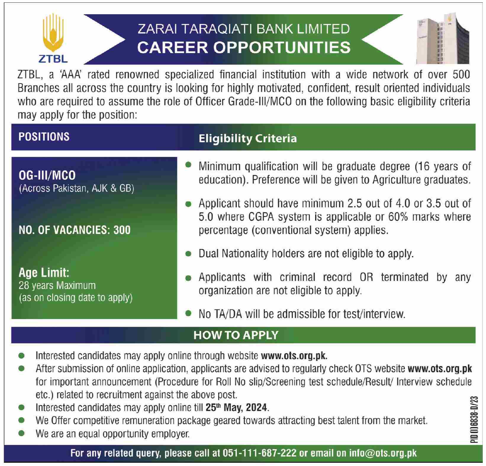 Zarai Taraqiati Bank Limited ZTBL Islamabad Job 2024 Jobs 2024 — original advertisement