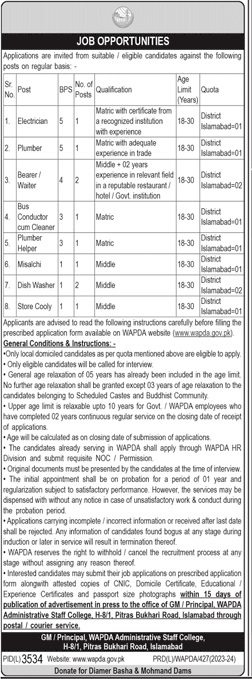 Water and Power Development Authority WAPDA Islamabad Jobs Jobs 2024 — original advertisement