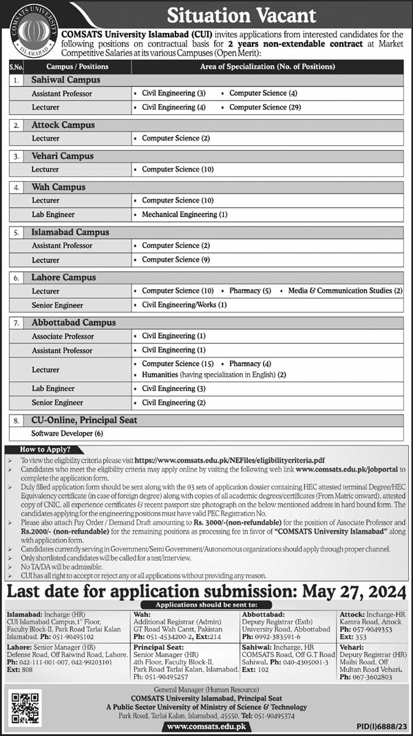 Comsats University Islamabad Jobs 2024 Jobs 2024 — original advertisement