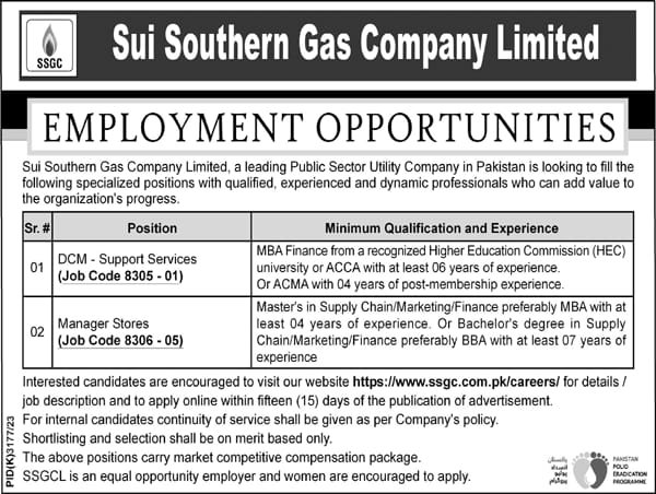 Sui Southern Gas Company Limited SSGC Sindh Jobs 2024 Jobs 2024 — original advertisement