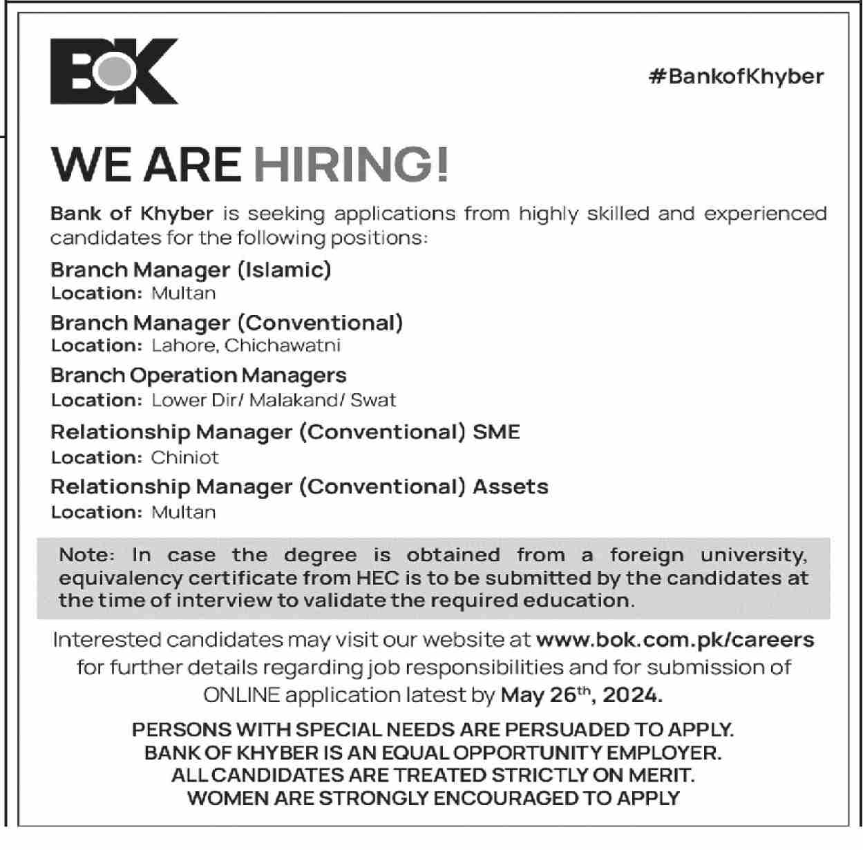 Bank of Khyber bok Jobs 2024 Jobs 2024 — original advertisement