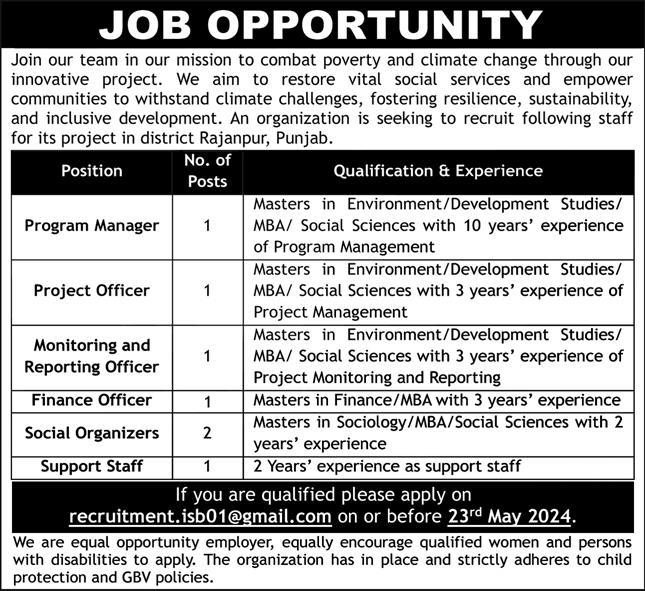 Government Organization Rajanpur Punjab Jobs 2024 – Public Sector Organization Jobs 2024 — original advertisement