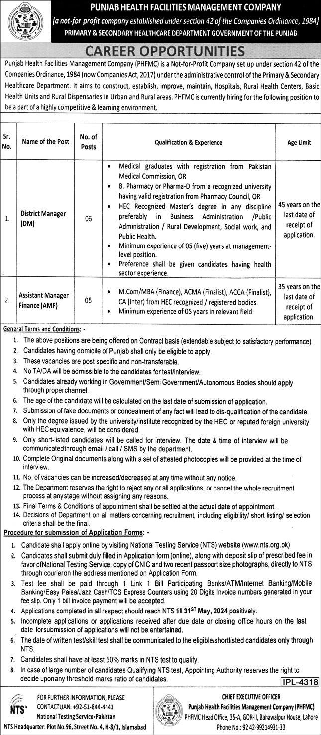 Primary & Secondary Healthcare Department Lahore Jobs 2024 – Health Department Punjab Jobs 2024 — original advertisement