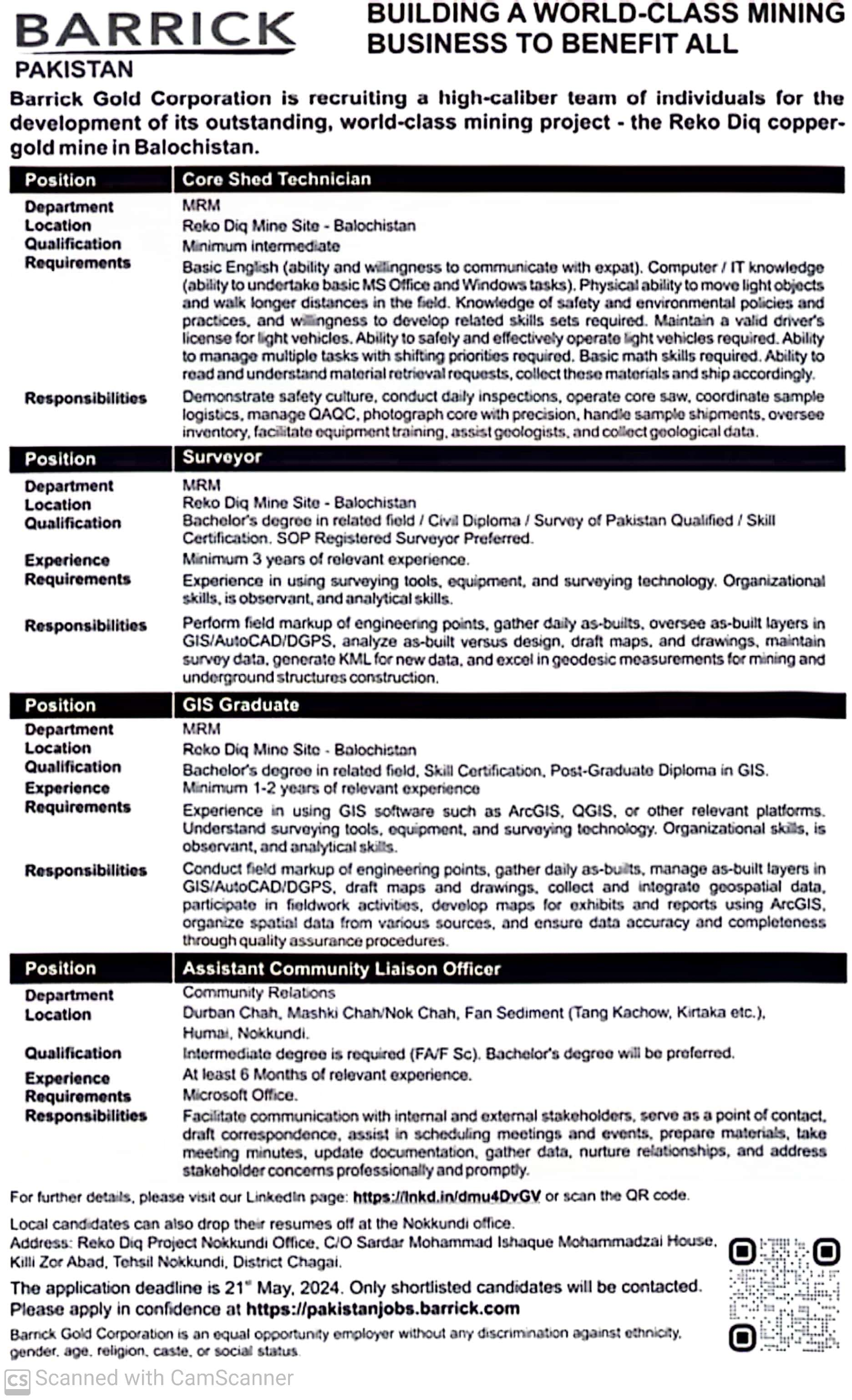 Barrick Pakistan Chaghi Balochistan Jobs 2024 Jobs 2024 — original advertisement