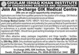 Ghulam Ishaq Khan Institute of Engineering Science Jobs 2024 – Ghulam Ishaq Khan GIK Institute of Engineering Sciences and Technology Swabi Jobs 2024 — original advertisement