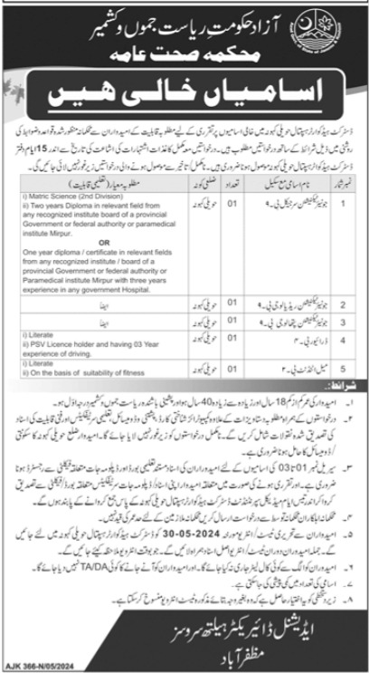 District Headquarter Hospital DHQ Kahuta Jobs 2024 – Health Department Azad Jammu Kashmir Jobs 2024 — original advertisement