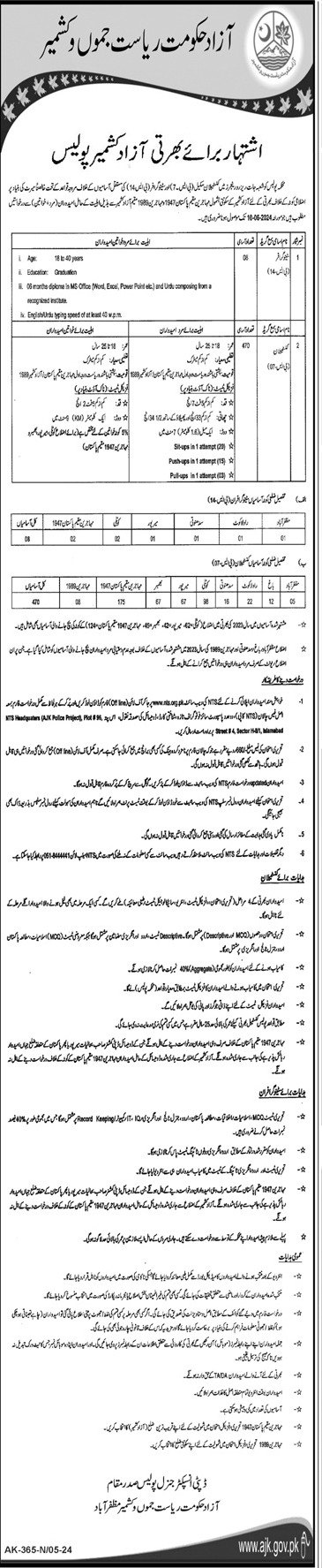 AJK Police Muzaffarabad Jobs 2024 Jobs 2024 — original advertisement