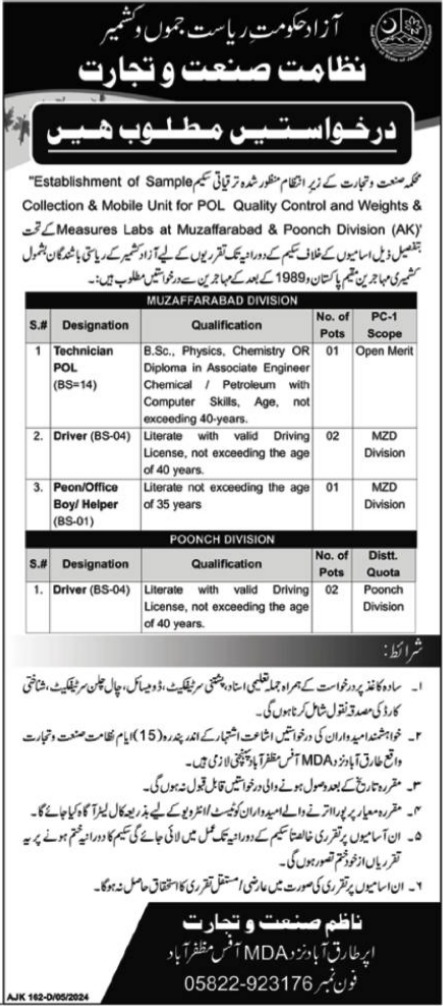 Industries And Trade Department AJK Jobs 2024 – Govt of Azad Kashmir Jobs 2024 — original advertisement