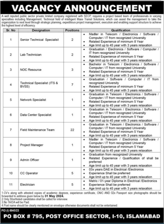 Public Sector Private Limited Company Islamabad Jobs 2024 – Private Company Jobs 2024 — original advertisement