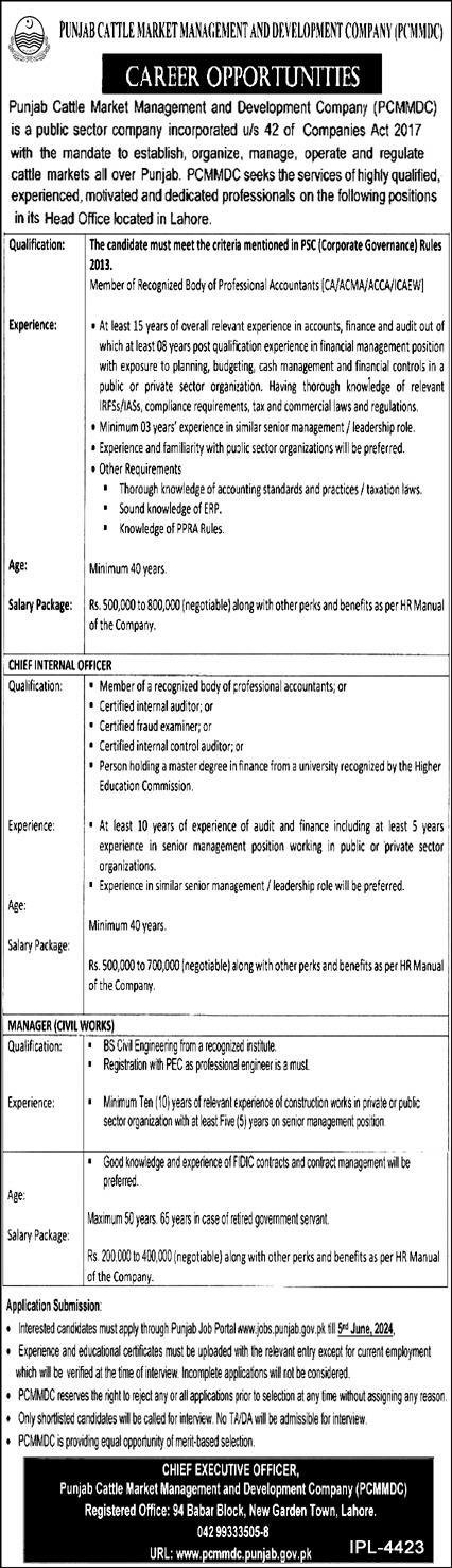 Punjab Cattle Market Management & Development Company Jobs – Private Company Jobs 2024 — original advertisement